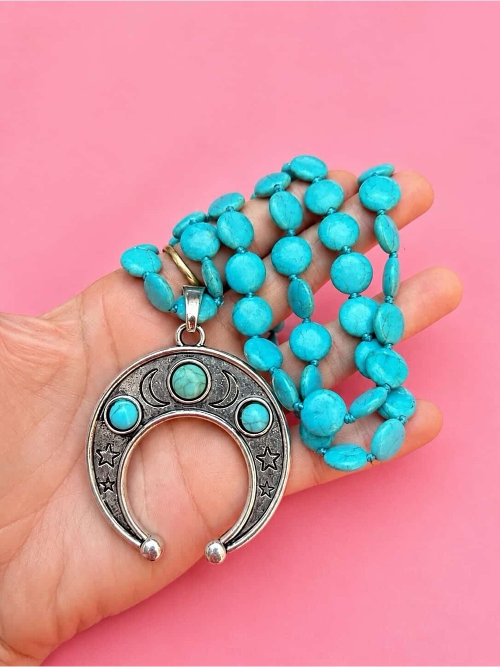Turquoise Moon Natural Stone Beads Bohemian Western Necklace